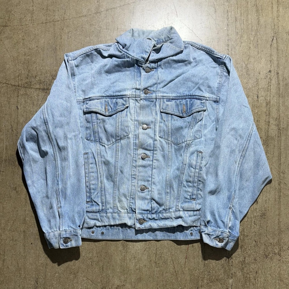 Wrangler Hero Jacket Mens Large Blue Denim Button Bomber Trucker Western